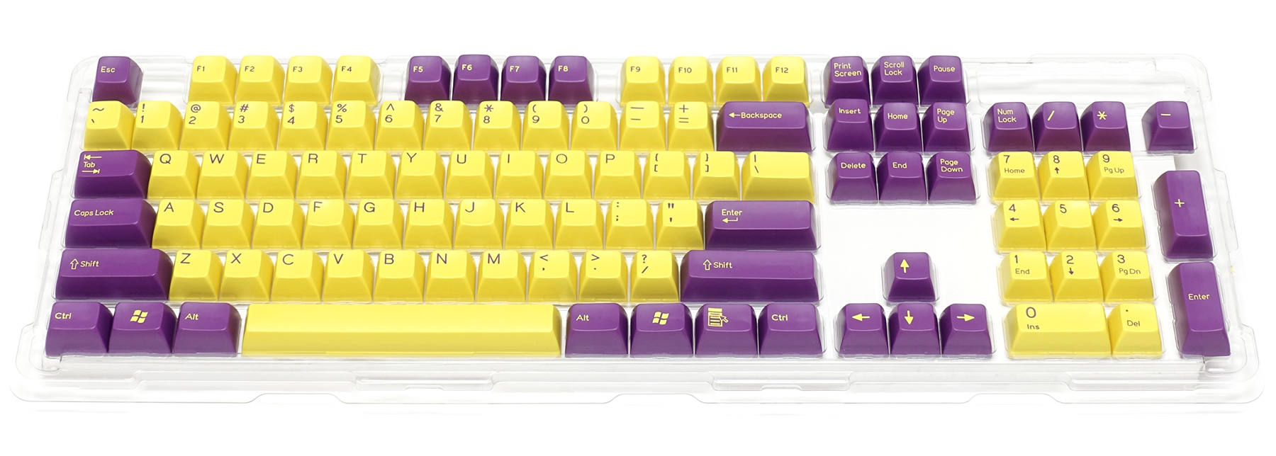 2色成型キーキャップ紫/黄